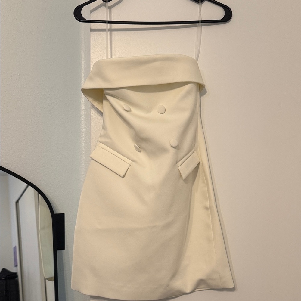 Meshki Cream Strapless Double-Breasted Mini Dress
